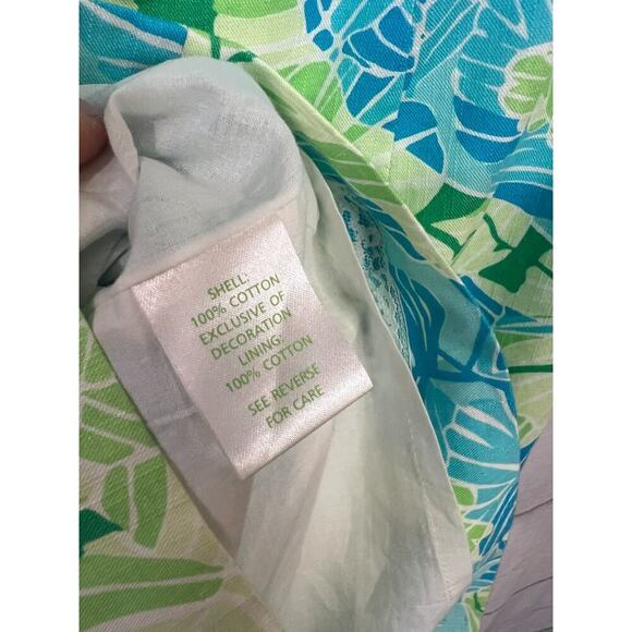 Lilly Pulitzer Size 10 Halter Dress Green Blue White Trim GUC (Stain) - Picture 4 of 7